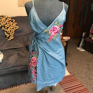 Wrap Embroidered Floral Dress